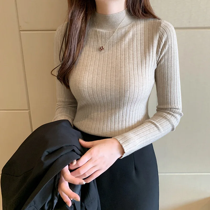 

Women Half Turtleneck Sweater Women Slim Jumpers Knitted Cashmere Pullover Elegant Sweater Women Spring T-shirts 2023 Autumn