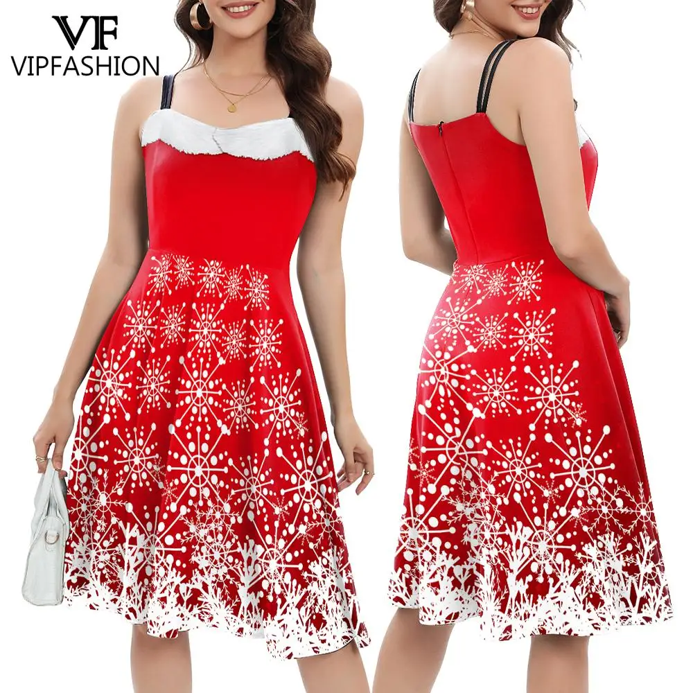 VIP FASHION Woman Snowflake Christmas Dress Sweetheart Neck Sphagetti Strp New Year Up Fancy Costume Xmas Clothes