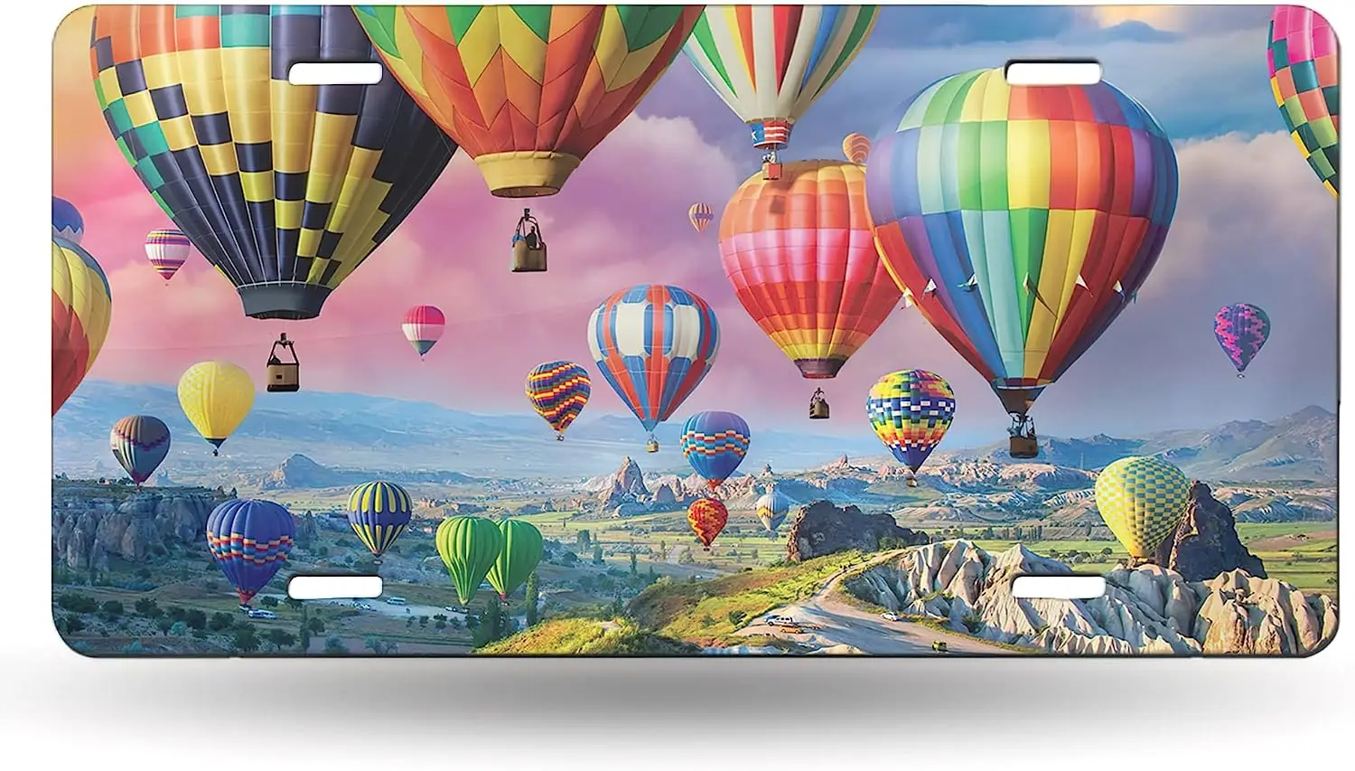 

License Plate Rainbow Hot Air Balloon Decorative Metal Car Front Tag License Plates Vanity Tag Aluminum Noverlty License Plate