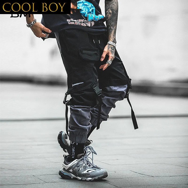J BOYS Boutique Hip Hop Joggers Men Korean Style Streetwear Techwear Pants Men Modis Casual Cargo Pants Fashion Spliced Black Kp