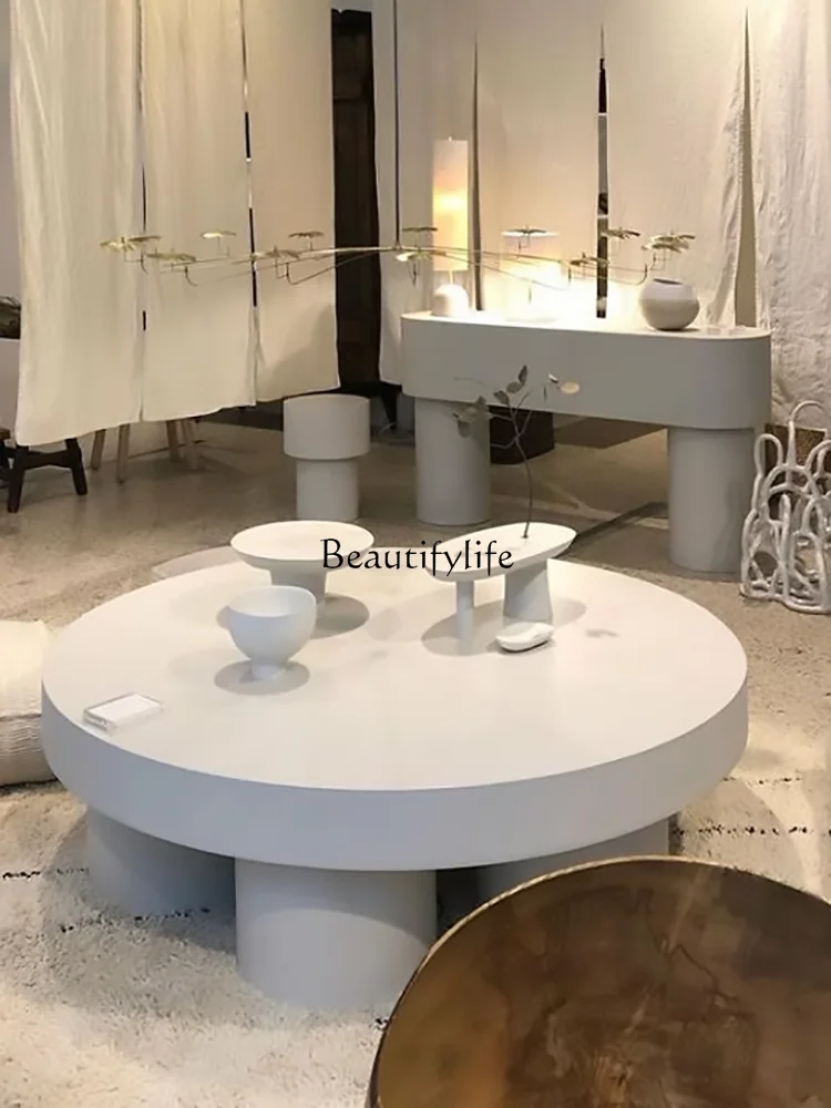 Фото Журнальный столик Nordic I в датском стиле с ножкой слона, табурет B & B, модель комнаты, круглый журнальный столик №3