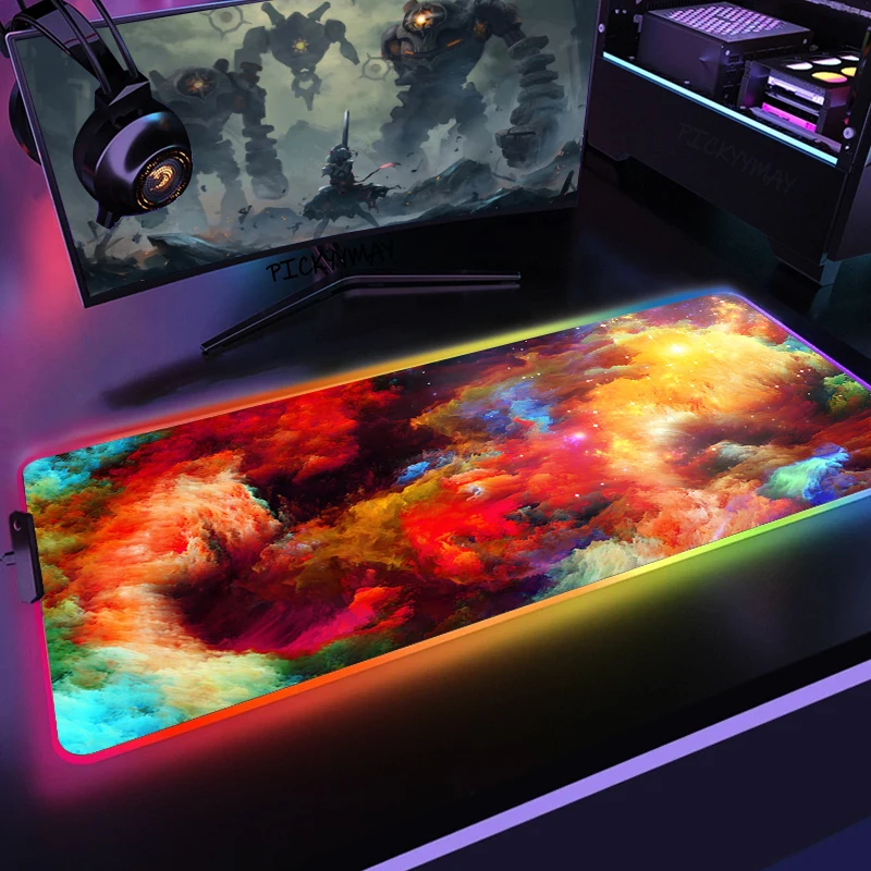 Большой коврик для мыши RGB, новый коврик для мыши для космических игр, коврик для мыши для геймеров, аксессуары для ПК, Настольный коврик, коврики для клавиатуры XXL 100x55 см