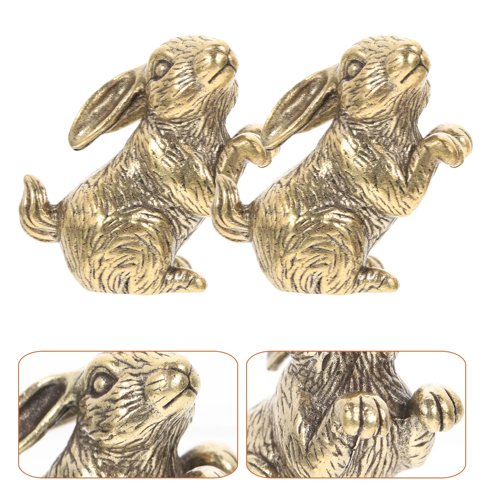 

2 Pcs Brass Rabbit Statue Small Decoration Exquisite Model Sculpture Bunny Figurine Retro Animal