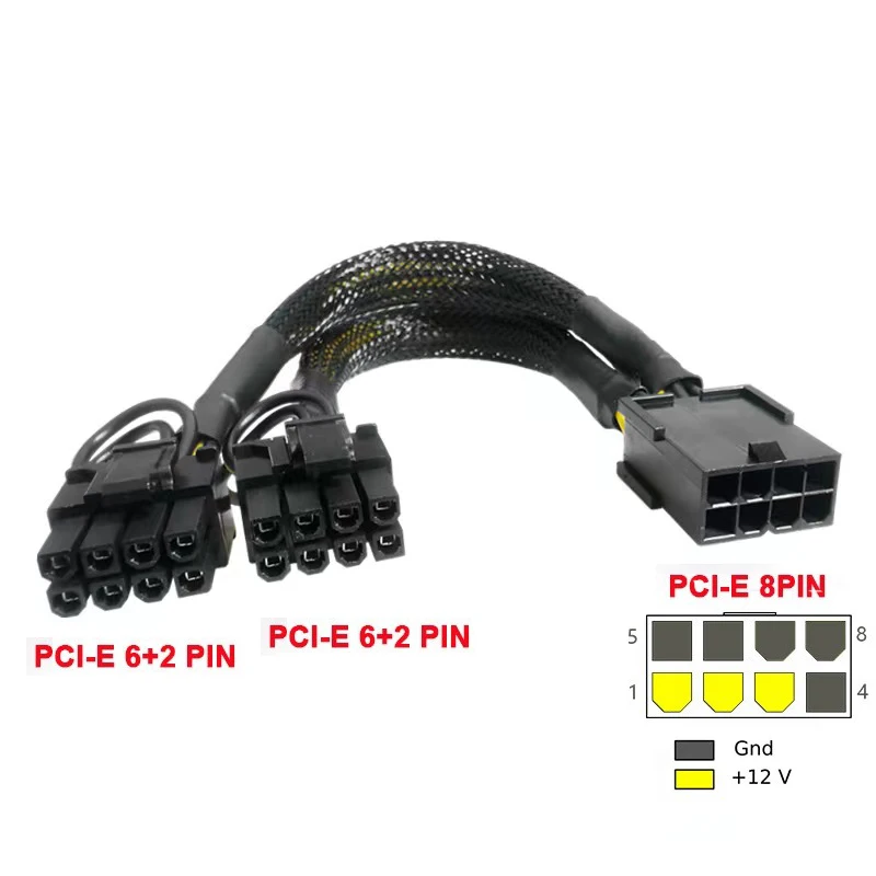 

PCIE 8 Pin Female To Dual 2X 8 (6+2) Pin Male GPU PCI Express Power Adapter Braided Y-splitter Extension Cable For BTC ETH Miner