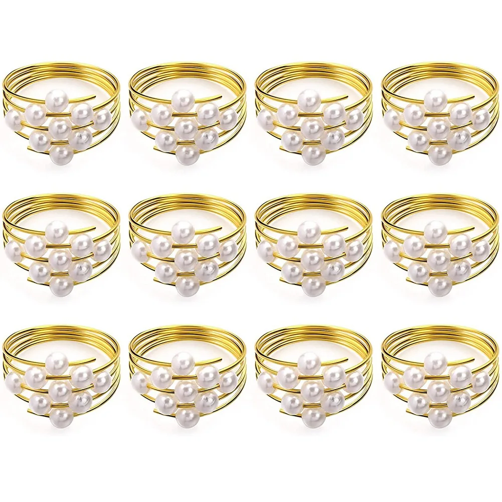 

Набор из 12 золотых жемчужин, кольца для салфеток, свадебные сувениры, кольца для салфеток для обеденного стола, искусственная кожа
