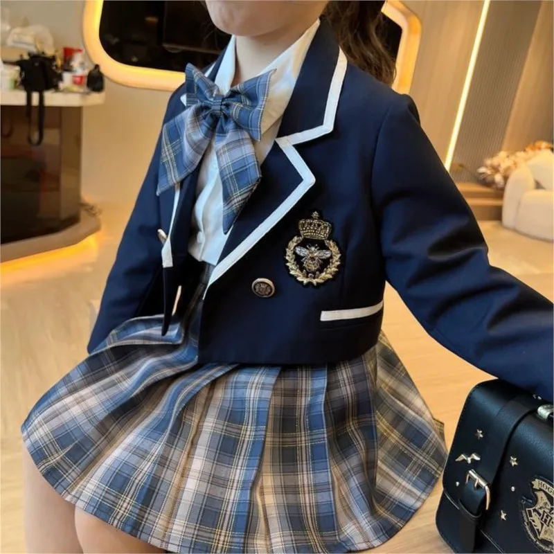 Girls' Autumn Style College Suit 2023 New Children'S Blazer Coat Shirt Pleated Skirt 3-Piece Children's Jk Uniform Suit LE524 images - 6