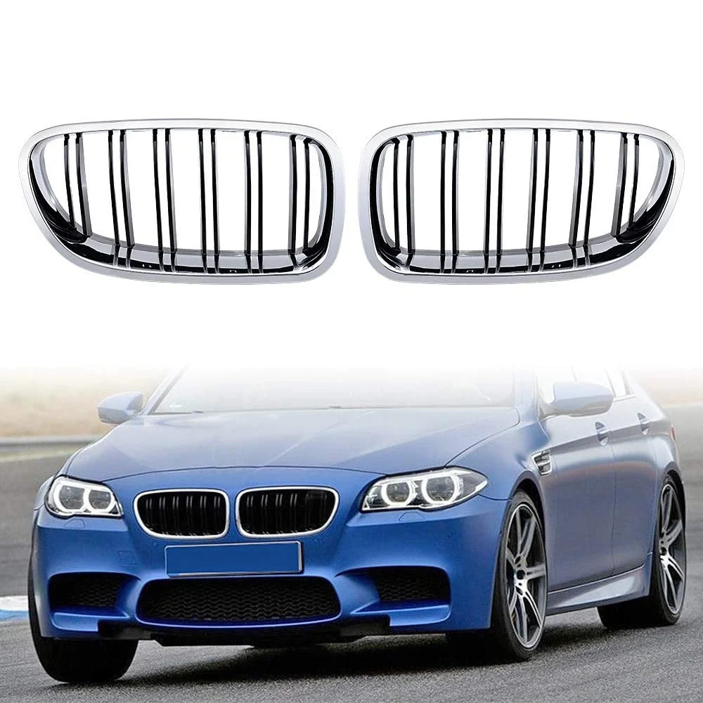 Фото Решетка радиатора A09E-Car Chrome+Glossy Black с двойными ламелями для BMW F10/F11 M5 535I 550I 528I 4-дверный 2010-2017 №4