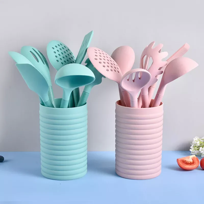 

2022New 8PCS Pink Silicone Cooking Utensils Non-stick Kitchenware with Spoon Holder Kitchen Accessories Cooking Tools Set for Ki