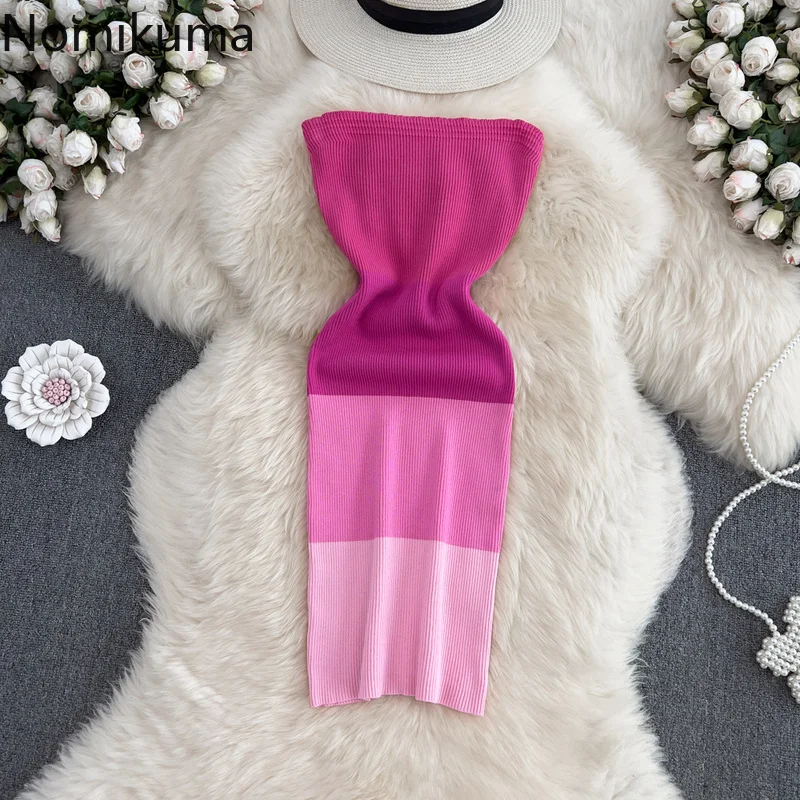 

Nomikuma Vestidos Elegantes Para Mujer Summer Sleeveless Contrast Color Patchwork Knitted Ropa Mujer Sweet Fashion Women Dress
