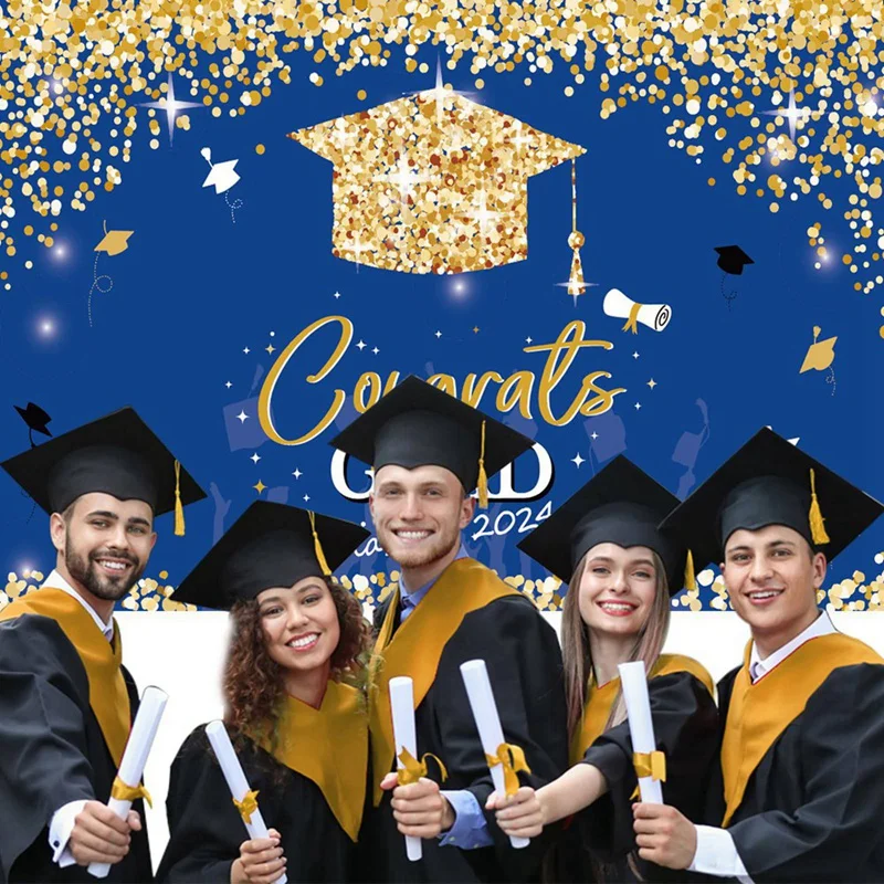 150X100cm Class Of 2024 Graduation Graduates Photography Cloth Farewell Party Theme Ceremony Golden Spot Backdrops