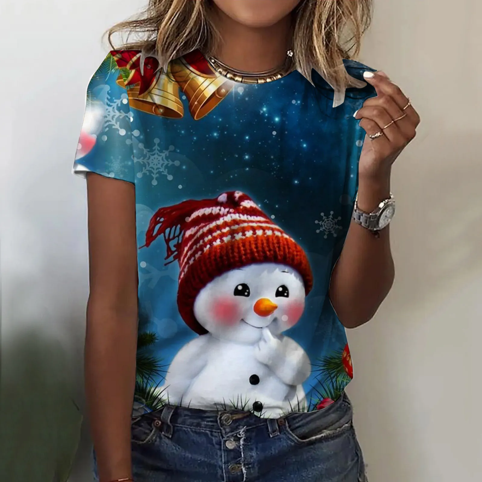 

Unisex 2022 Snowman T-shirt Fashion Christmas 3d Printing T-shirt Men's And Women's Casual Short-sleeved Crewneck T-shirt