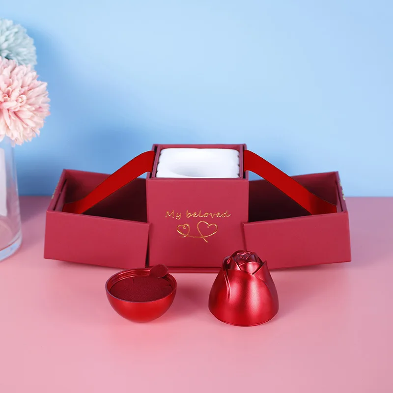 Jewelry Display box Simple Necklace Pendant storage boxes Red Metal Rose Couple jewelry organizer packaging box for Mother's Day