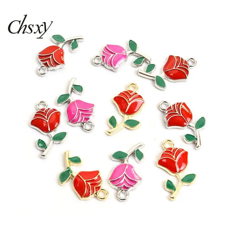 

10pcs/Lot 17*27.4MM Rose Enamel Charms for Jewelry Making Beautiful Flower Pendant DIY Necklaces Bracelets New Fashion Handmade