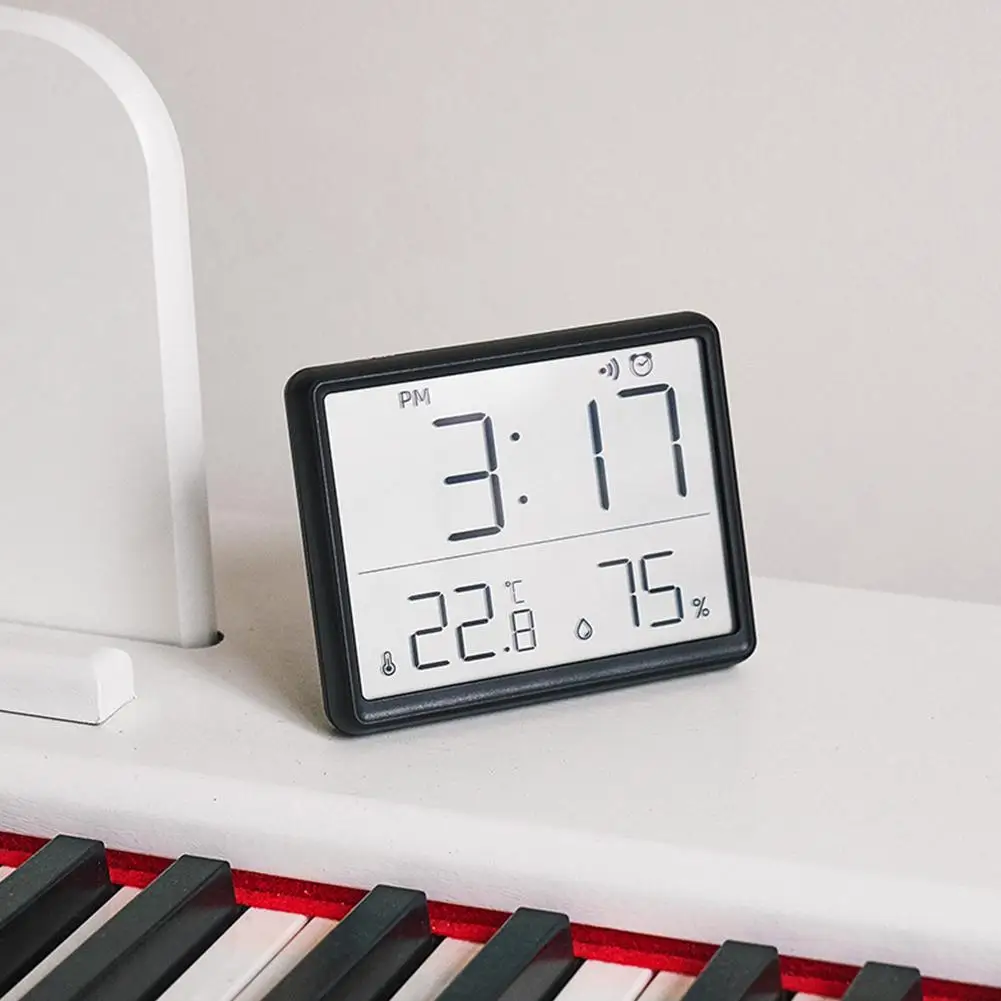 

2023 Lcd Digital Alarm Clock Large Screen Displays Multi-functional Magnetic Design Thermometer Meter Humidity Monitor