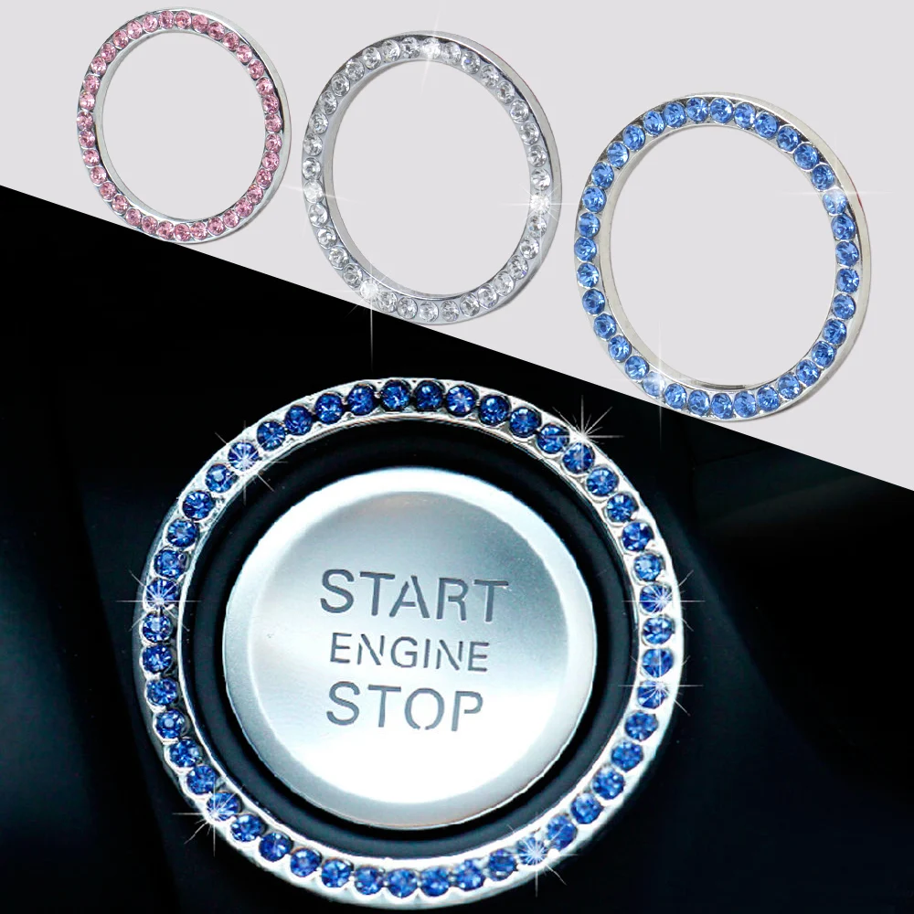 

Car One-click Start Cover Rhinestone Crystal Decor Ignition Button Decoration Interior Protective Cover Ring Auto Accessories