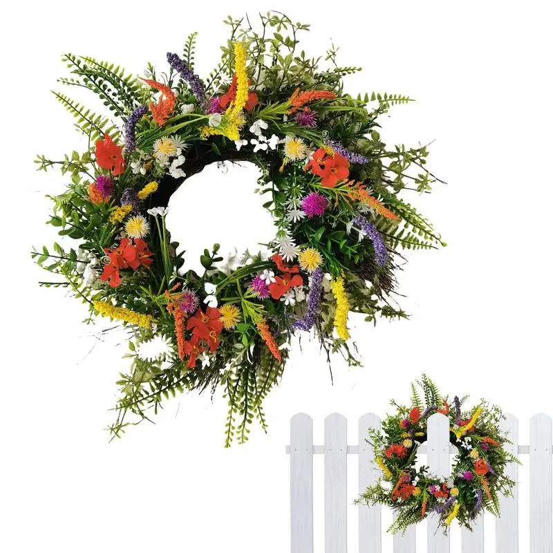

Венок на входную дверь, Осенний венок с дикими цветами для входной двери, искусственный венок 15,7 дюйма/17,7 дюйма для входной двери, венок на Д...