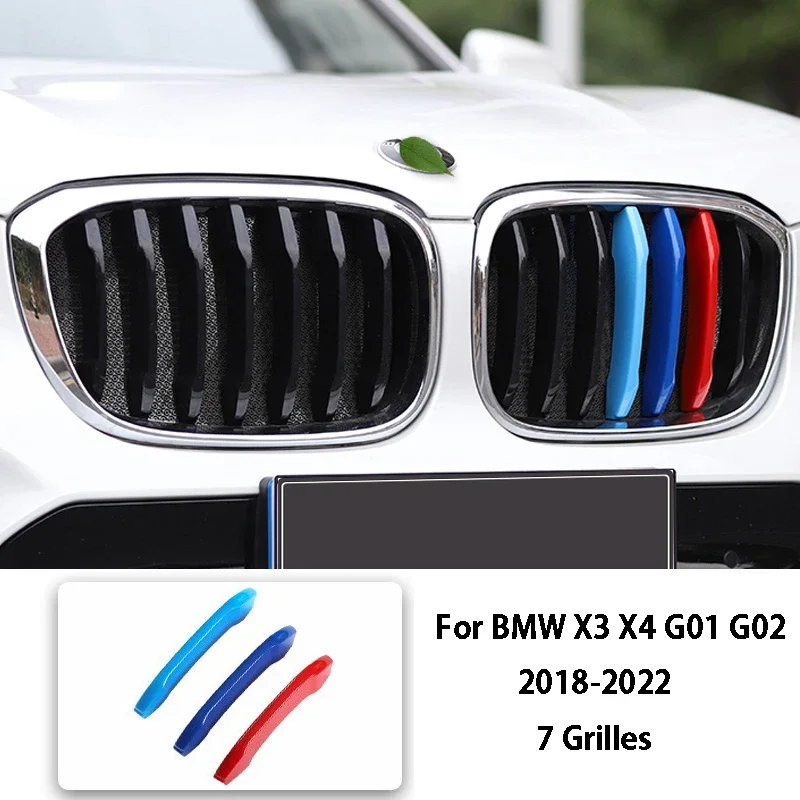 

3-цветная передняя решетка автомобиля, наклейки на бампер в полоску для BMW X1 X3 X4 X5 X6 F25 F26 F48 G01 G02 G20 G28, аксессуары для стайлинга автомобилей
