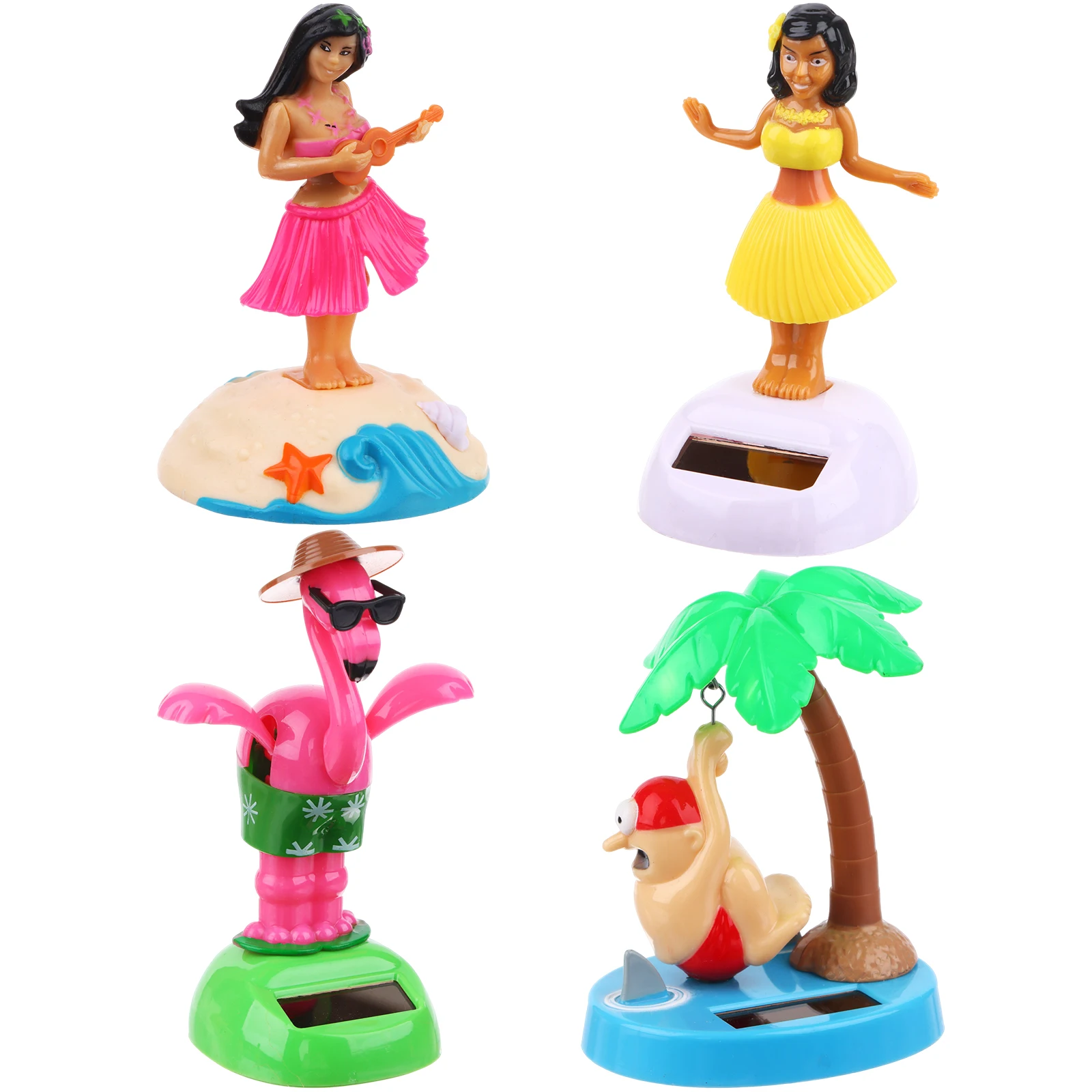 

4 Pack Hula Girl Solar Powered Dancing Toy Flamingo Car Shaking Head Dancer Doll
