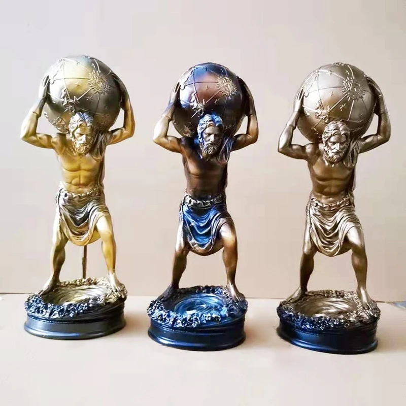 

Resin Figurine Greek Titan- Atlas- Carrying The World Statue Home Statue Office Desktop Decorations Imitating Brass Made