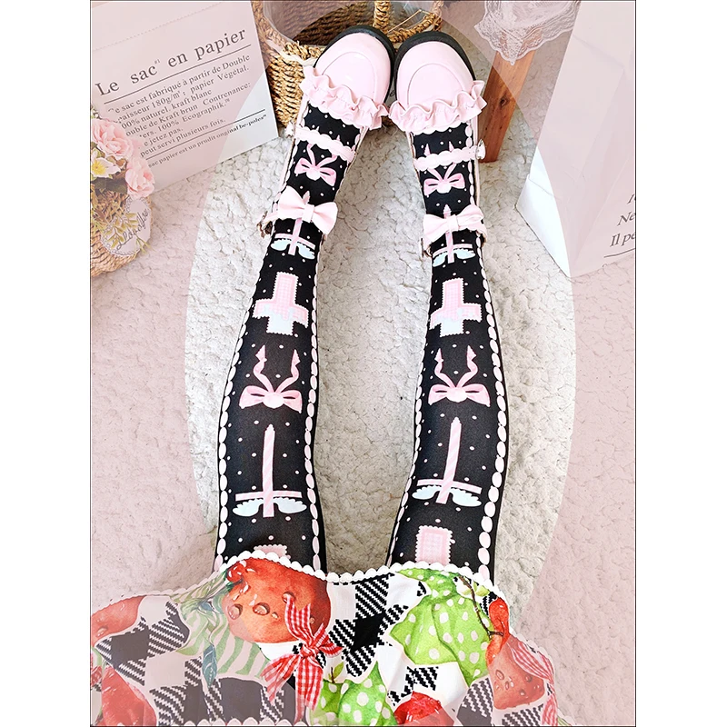 Sweet Lolita Socks Women's Long Sock Summer and Autumn Tube Socks Velvet Printed Lolita Japanese Sockings Thigh High Stockings