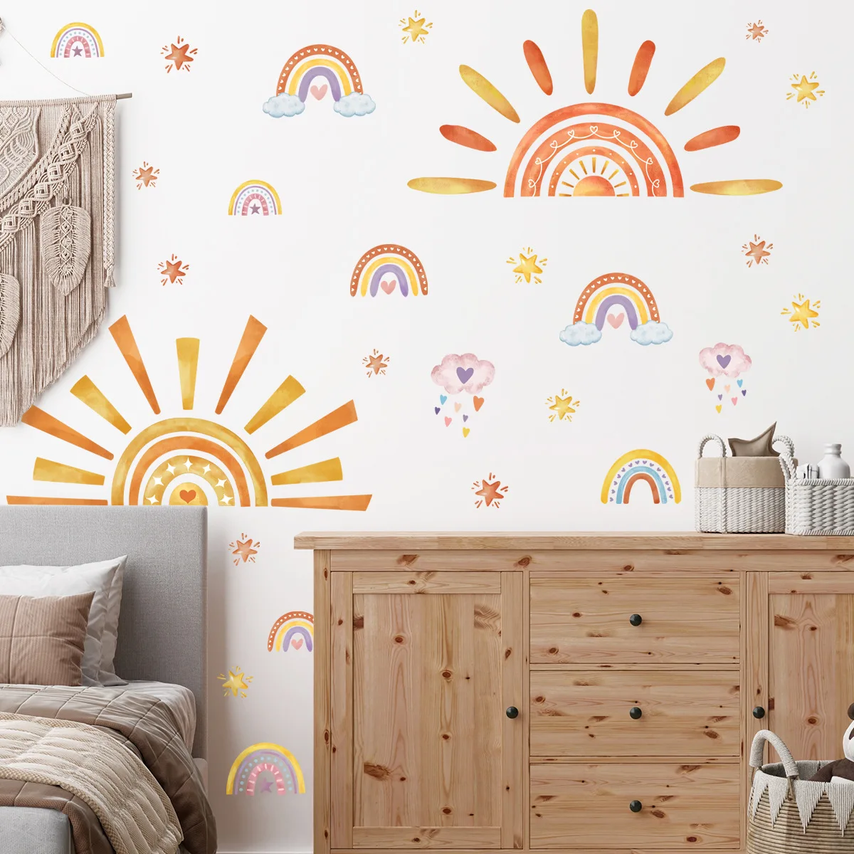 

Rainbow Sun Clouds Nursery Wall Stickers Watercolor Vinyl Wall Art Decals Baby Kids Room Decor Living Room Decoration