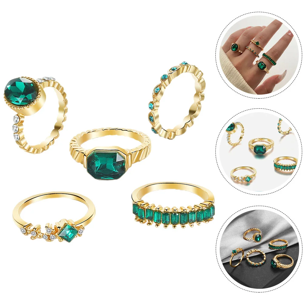 

5Pcs Knuckle Stacking Rings Women Rhinestone Finger Rings Jewelry Sparkle Rings