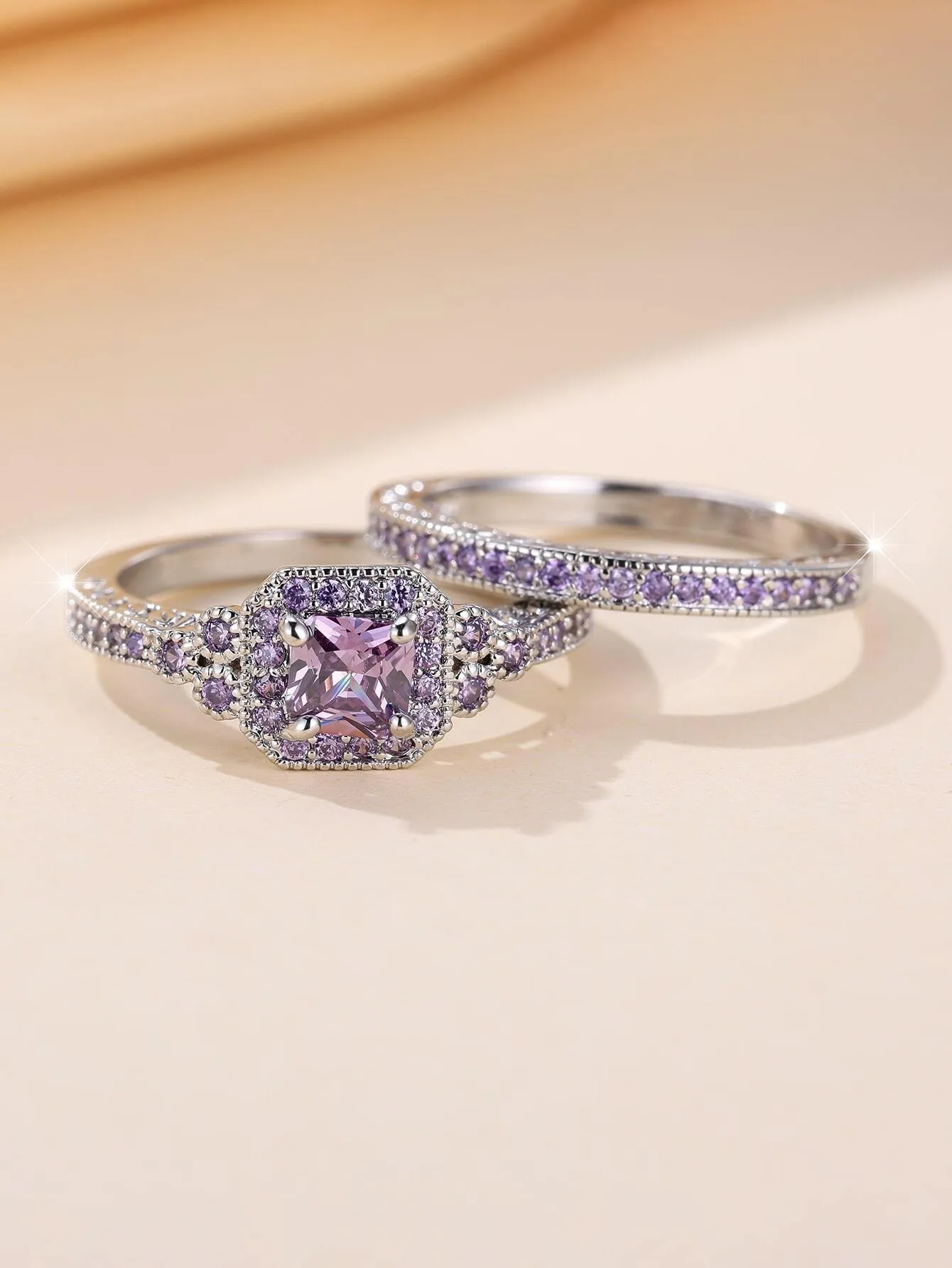 Модное кольцо фиолетового цвета с цирконом квадратное Сверкающее женское на