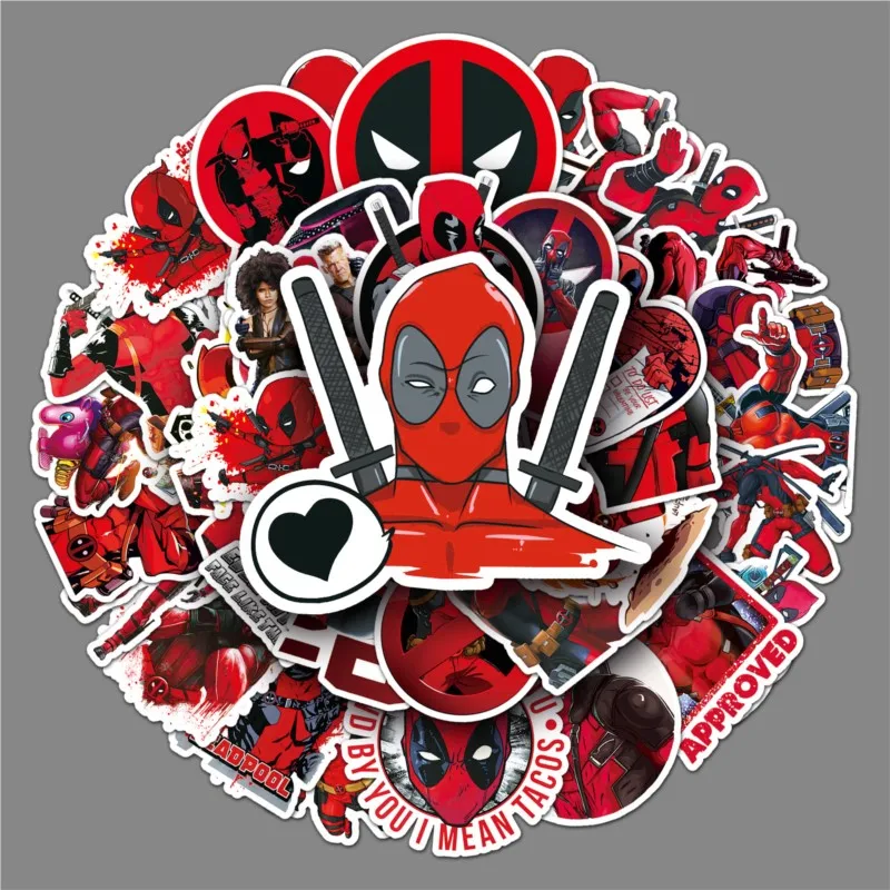 

50pcs Disney Cartoon Marvel Deadpool Stickers Avengers Funny Stickers Luggage Skateboard Phone Laptop Waterproof Sticker Toys