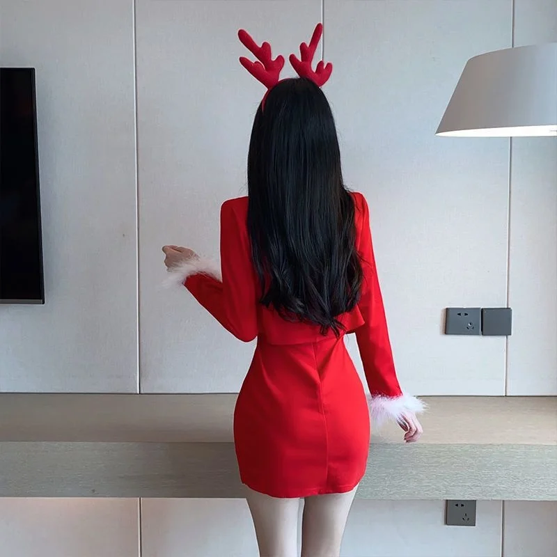 Рождественское платье 2022 Рождественский костюм сексуальное без бретелек с