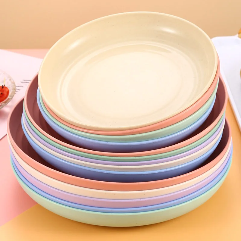 Круглые тарелки из пшеничной соломы многоразовые для микроволновки с защитой от