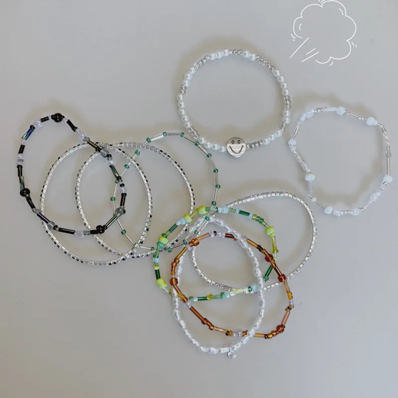 Summer Colorful Bohemian Beadeds Bracelet Set For Women Girls Smiley Bracelet Stretch Bangles Designer Charm Y2k Jewelry