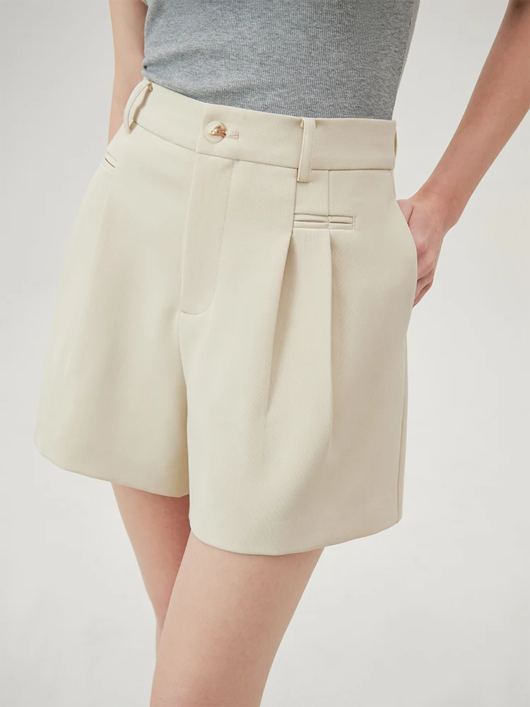 Шорты женские летние коричневые плиссированные с высокой талией 24FS12903