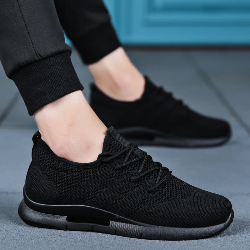 Autumn and spring pure black sports casual shoes men's summer students deodorant men's shoes breathable all black running shoes