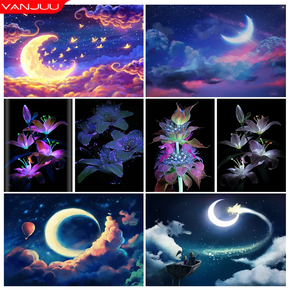 

Landscape Diamond Painting Flowers 5D Moonlight Full Square/Round Diamond Mosaic Home Decor DIY Cross Stitch Kit Friend Gift