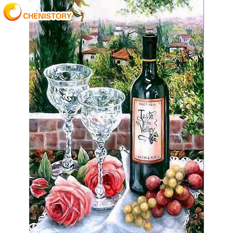 

CHENISTORY DIY Oil Painting By Number Red Wine For Adults With Frame Adults Kit Room Wall Art Picture By Number Home Decor