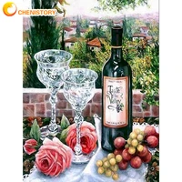chenistory diy oil painting by number red wine for adults with frame adults kit room wall art picture by number home decor