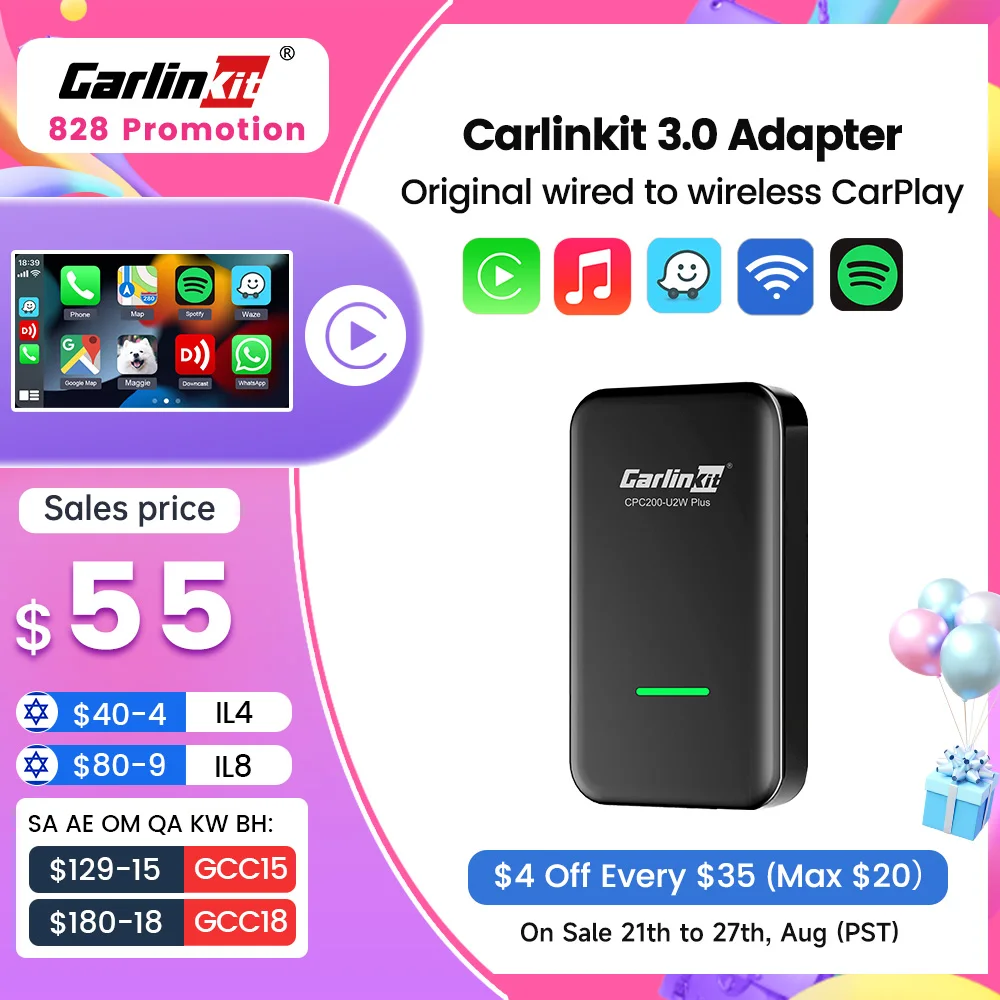 Carlinkit беспроводной активатор CarPlay Waze Auto для AUDI BENZ-Mercedes Cadillac Chevrolet Citroen Ford Honda Hyundai Jeep Kia