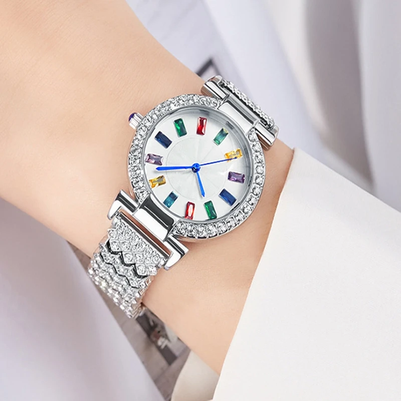 2023 Quartz Full Diamond Colorful Luxury Fashion Women  Advanced Versatile Waterproof Watch