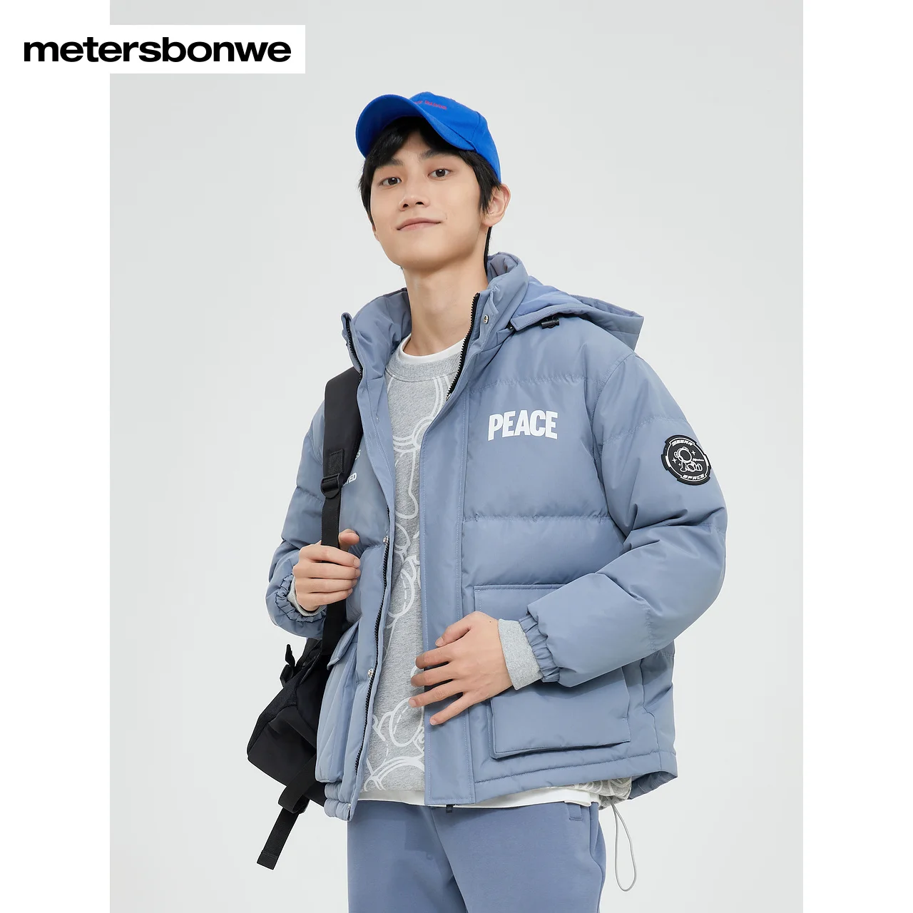 Metersbonwe Men's 22New Winte Stand Collar Hooded Down Jacket Thick Removable Cap Short Warm Wear Fashion Youth Teenage Outwear