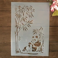 a4 29cm bamboo panda and baby diy layering stencils wall painting scrapbook coloring embossing album decorative template