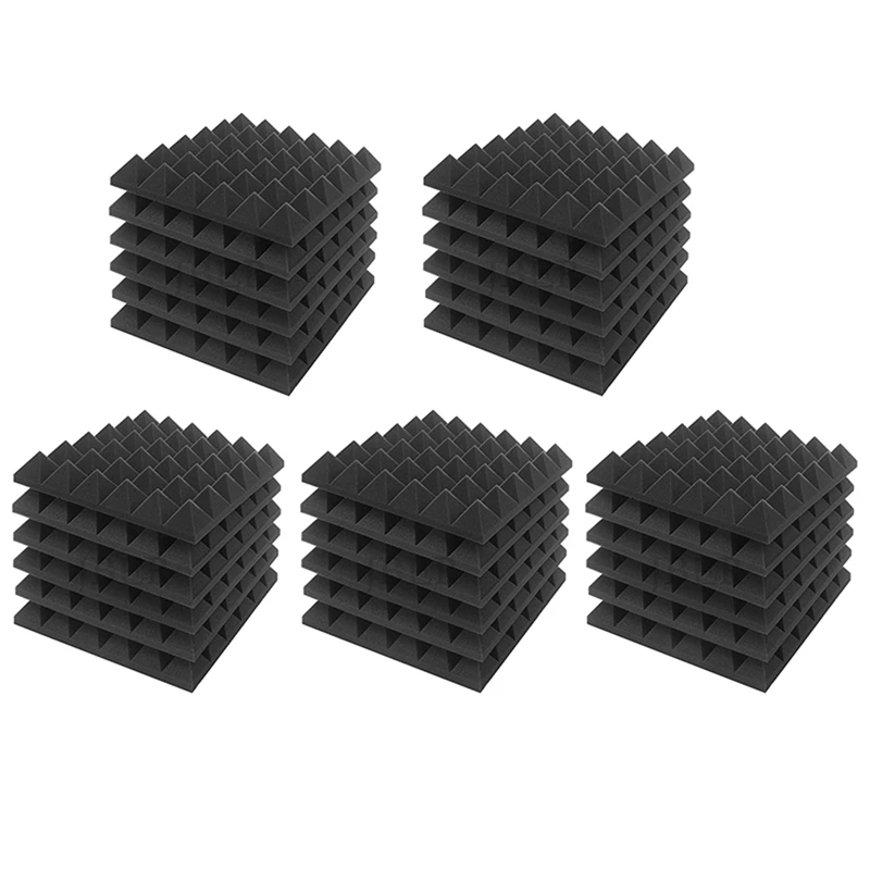 

30 Piece Charcoal Acoustic Panel Studio Foam Wedge Fireproof Insulation Liner Siding 30 X 30 X 5Cm (Black)