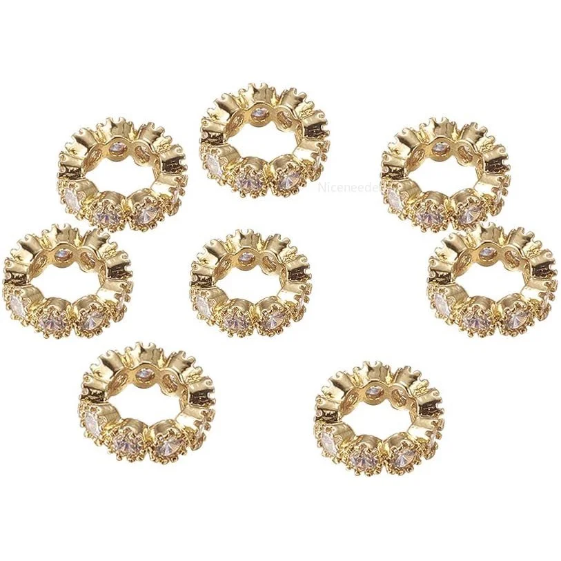 

10PCS 10mm Brass Cubic ia Beads Gold Rondelle Spacer Connector Large Hole Charms Beads