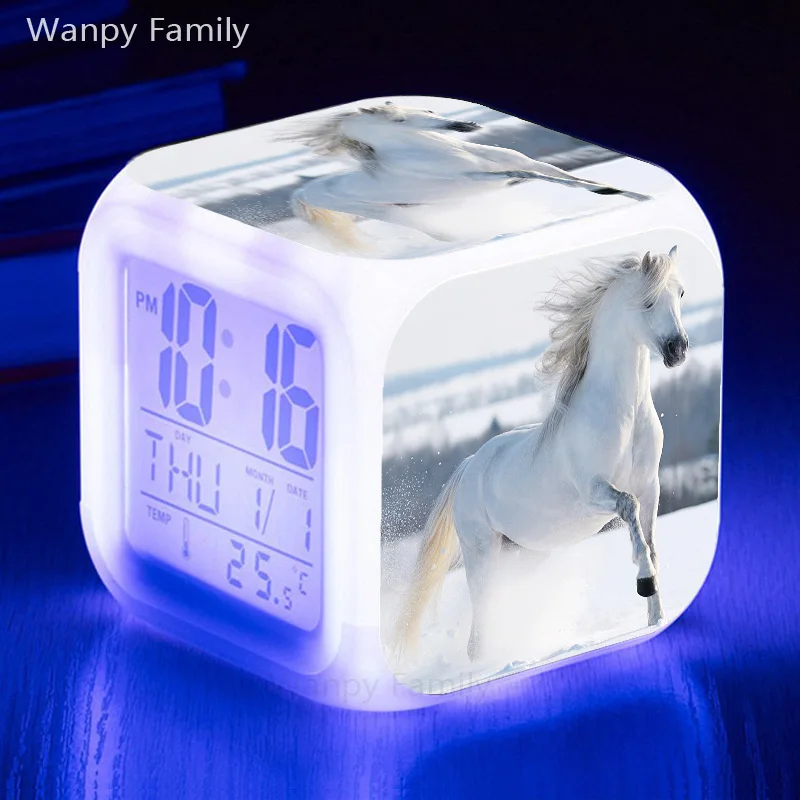 2022 New Snow Horse Alarm Clock 7 Color Glowing LED Digital Children Room Wake-Up Table Kids Birthday Gifts | Дом и сад