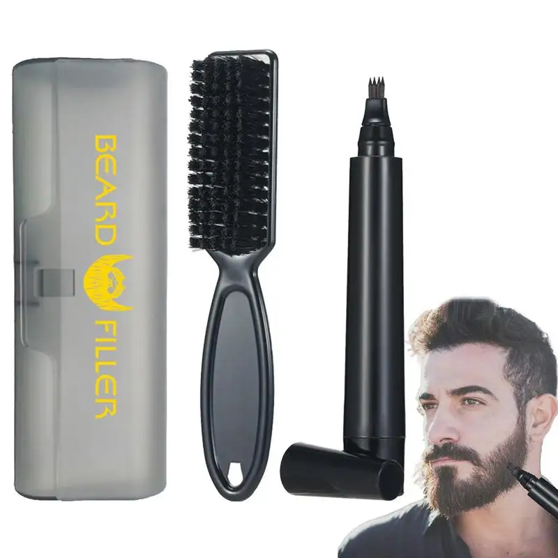 

Four Pronged Waterproof Beard Pen Men Beard Filling Pen Mustache Pen And Brush Set Men Beard Enhancer Makeup Beard Brush