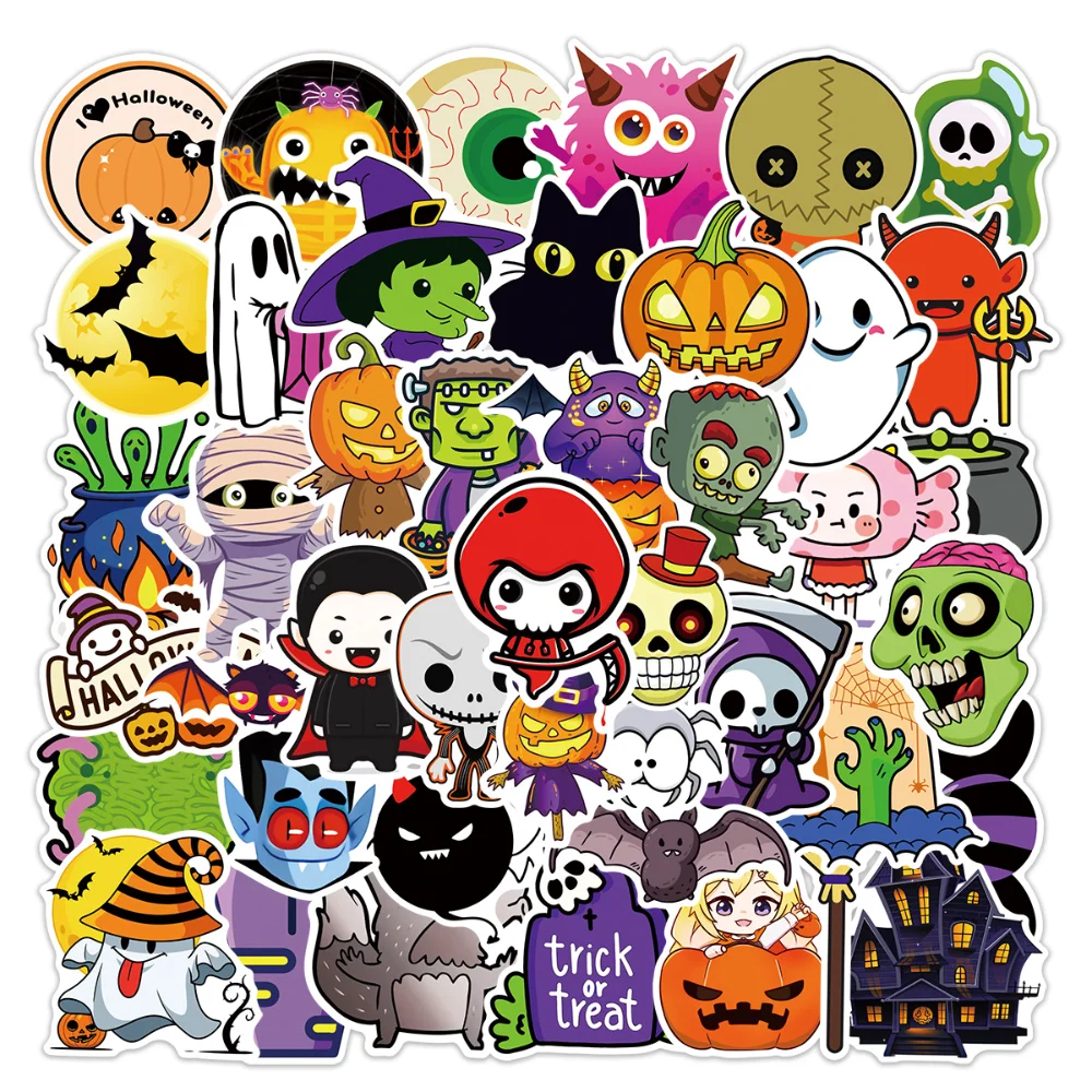 

50PCS Horror Halloween Pumpkin Skull Cartoon Sticker DIY Laptop Luggage Skateboard Graffiti Decals Fun for Kid