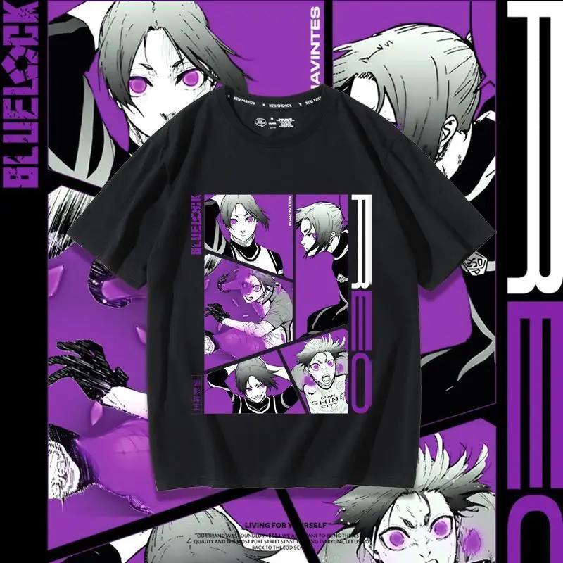 Лето 2023 новая простая модная футболка с аниме BLUE LOCK Mikage Reo круглым вырезом и
