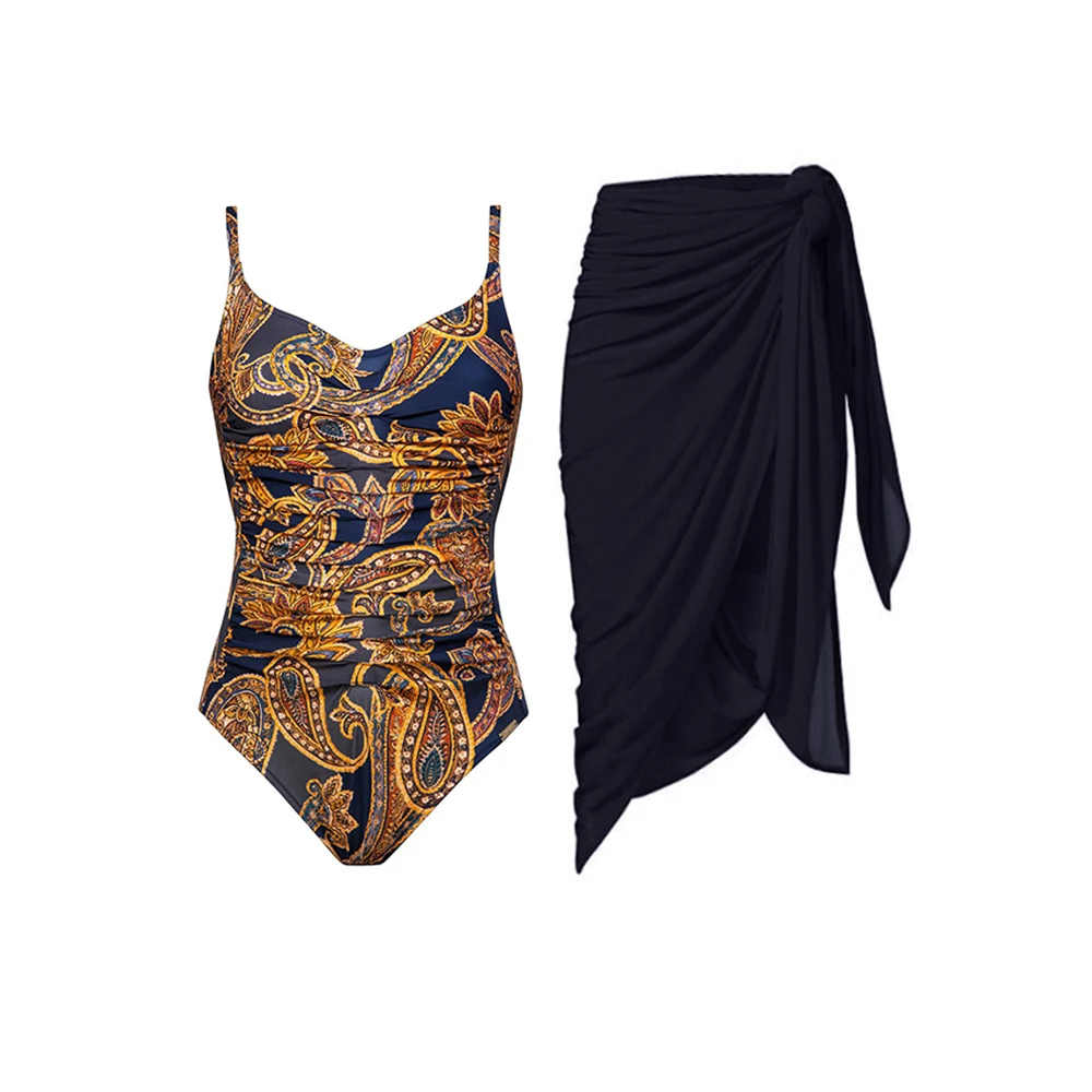 

Vintage Chic Printed One Piece Swimwear Women's Swimsuit 2023 Romantic Bikini and Skirt Summer Vacation Bathing Suit Beachwear