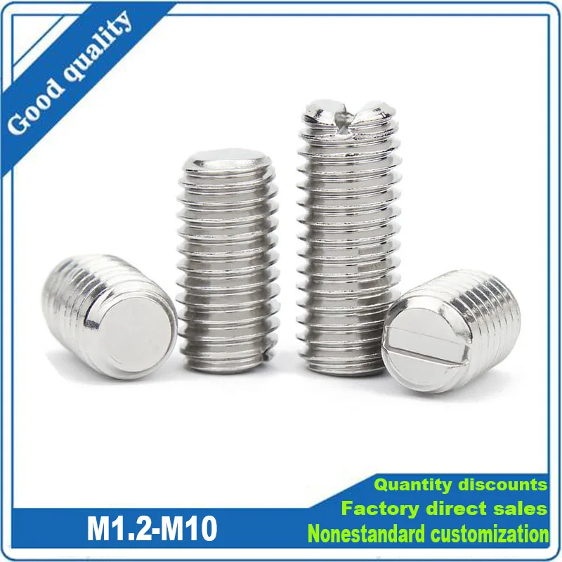 M1.2 M1.4 M1.6 M2M2.5 M3 M4 M5 M6 M8 M10 GB73 DIN551 A2 Stainless Steel Slotted Head Flat Point End Headless Grub Bolt Set Screw