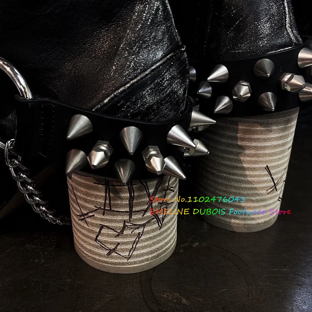 Ботинки в стиле панк-Tabi с металлическими заклепками и цепочкой винтажном