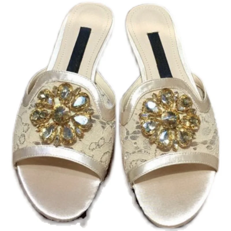 2023 New Summer~Lace Flatsole Slippers with Mesh Breathable Rhinestones on the Outside~Women's Sandal Slippers